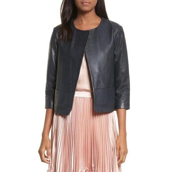 BNWT Ted Baker London Rennay Crop Sleeve Leather Jacket - Picture 1 of 16